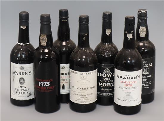 Seven bottles of Vintage port